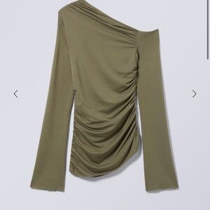 Weekday Olive Asymmetric Ruched Top